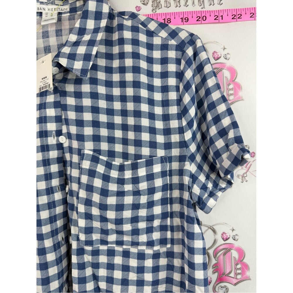 Urban Heritage tshirt button up Blue & White Gingham Tie-Hem Button Shirt - Picture 5 of 14